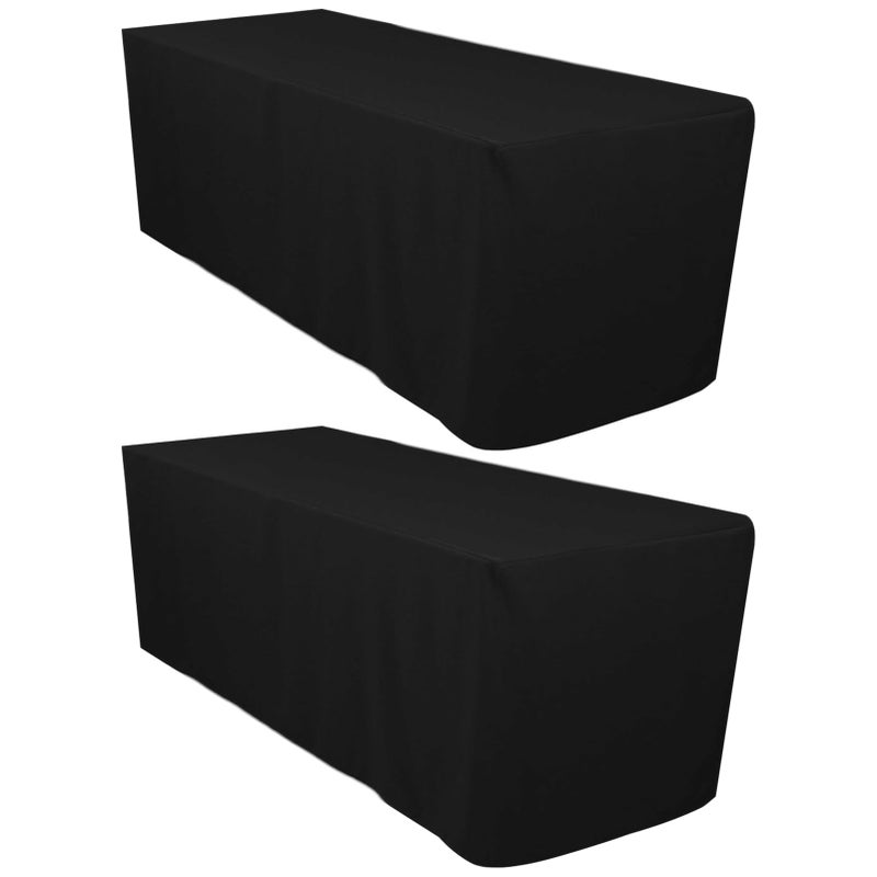 Surmente 2 Pack Black Fitted Tablecloths for 6 Foot Rectangle Tables, Black Table Covers for Weddings, Banquets, or Restaurants - Image 1